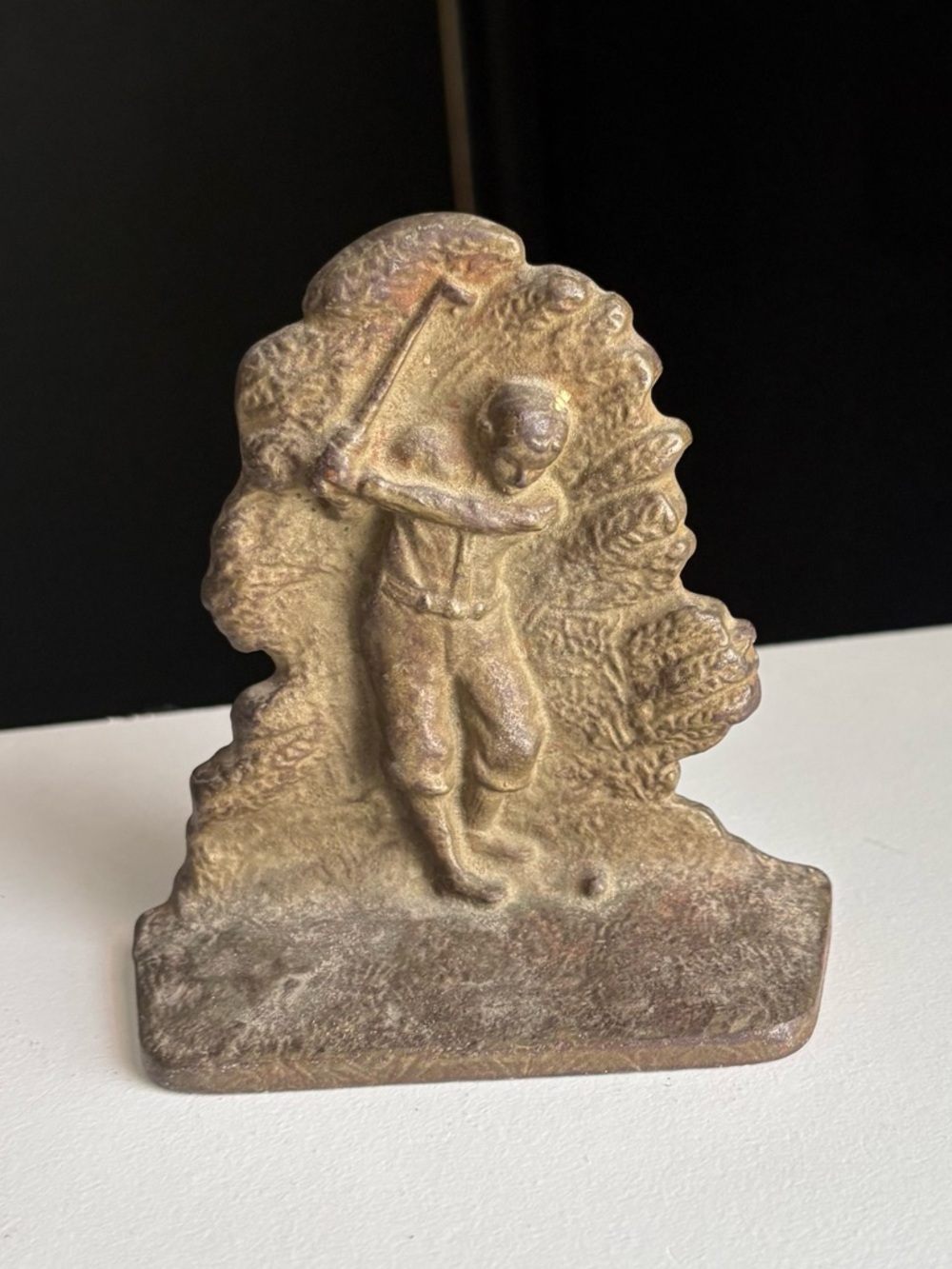 Vintage Brass cast iron Golfer Book End Door stopper stand 1930’s AC Williams co